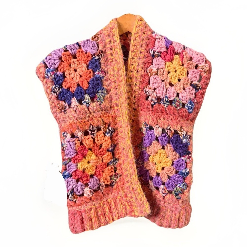 Handmade Luxury Merino Wool And Acrylic Hand Crochet One Of A Kind Granny Vest